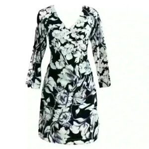 Soft Surroundings Faux Wrap Long Sleeve Surplice Knit Floral Dress 2X